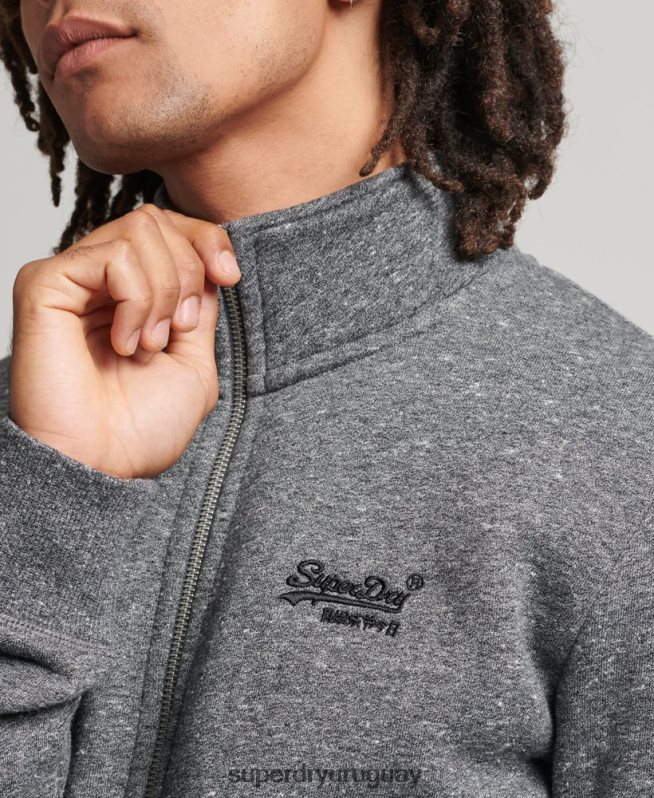 uy Superdry hombres top deportivo de algodón orgánico con cremallera y logo vintage gris oscuro DT2N8Z5010 ropa