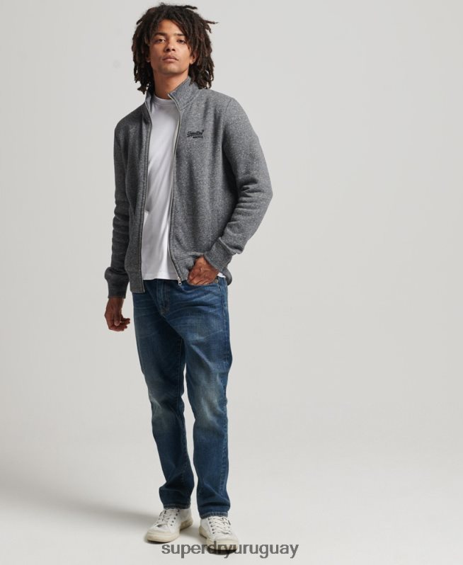 uy Superdry hombres top deportivo de algodón orgánico con cremallera y logo vintage gris oscuro DT2N8Z5010 ropa