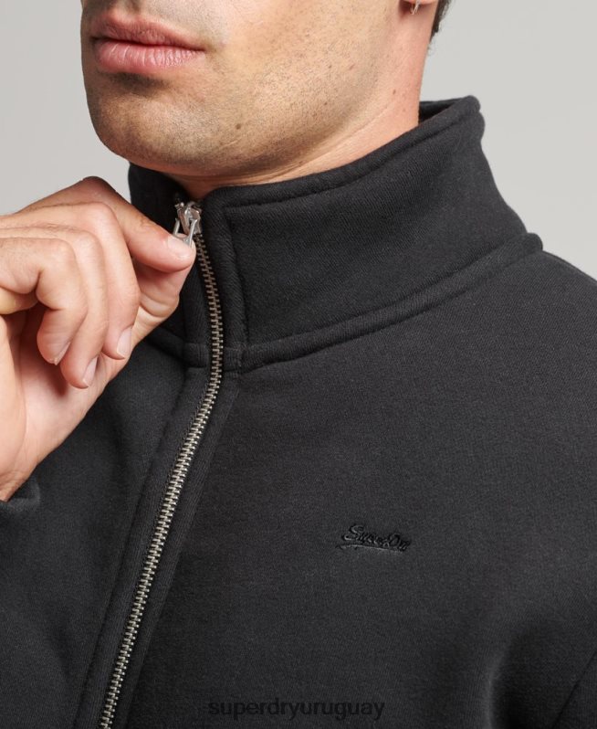 uy Superdry hombres top deportivo de algodón orgánico con cremallera y logo vintage negro DT2N8Z5030 ropa