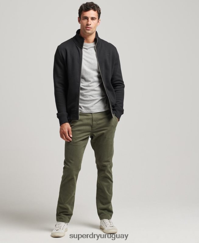 uy Superdry hombres top deportivo de algodón orgánico con cremallera y logo vintage negro DT2N8Z5030 ropa