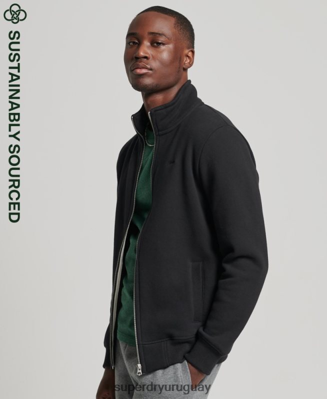 uy Superdry hombres top deportivo de algodón orgánico con cremallera y logo vintage negro DT2N8Z5153 ropa