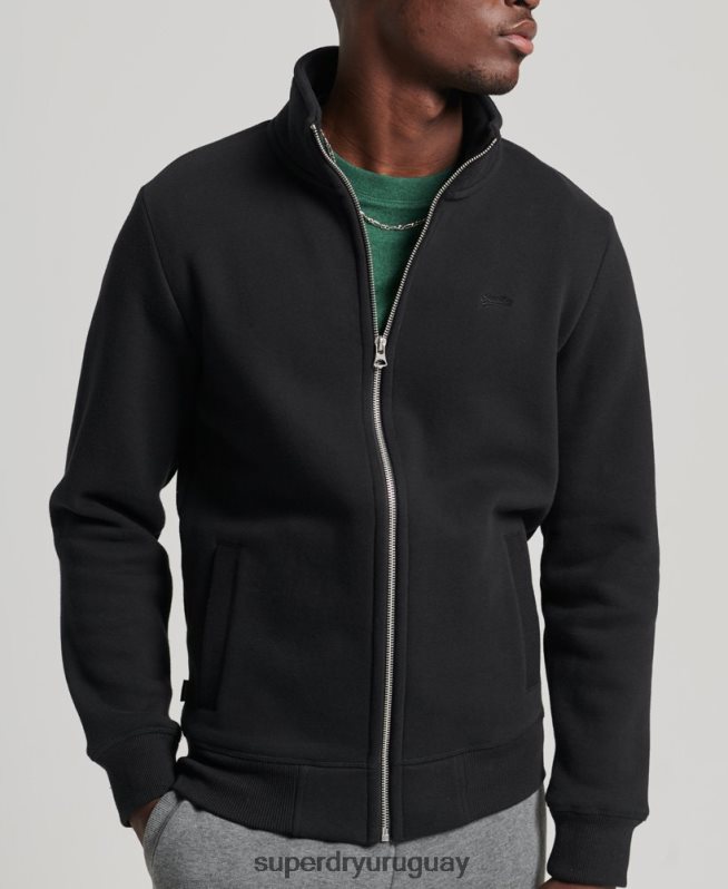 uy Superdry hombres top deportivo de algodón orgánico con cremallera y logo vintage negro DT2N8Z5153 ropa