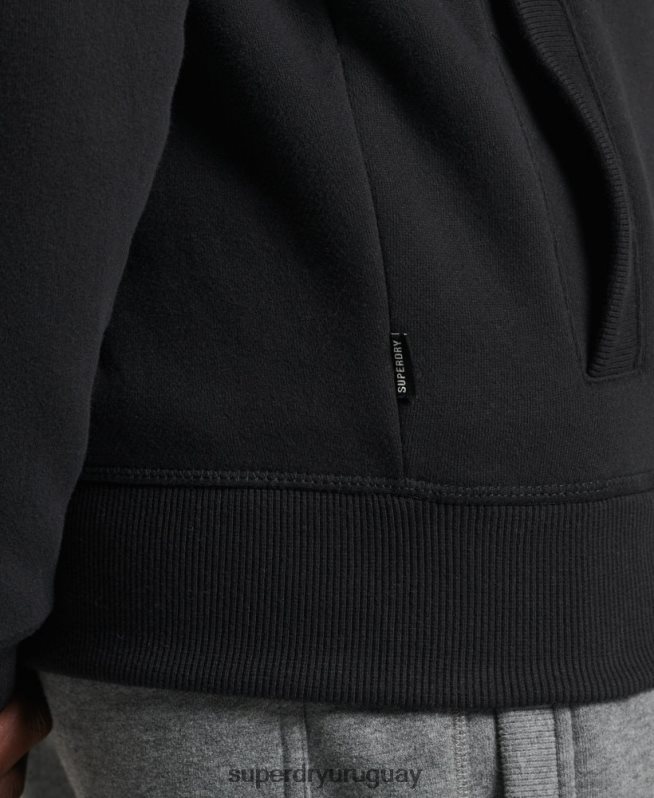 uy Superdry hombres top deportivo de algodón orgánico con cremallera y logo vintage negro DT2N8Z5153 ropa