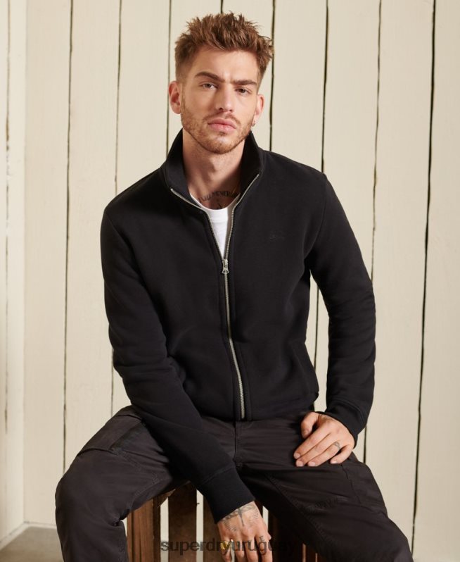 uy Superdry hombres top deportivo de algodón orgánico con cremallera y logo vintage negro DT2N8Z5211 ropa