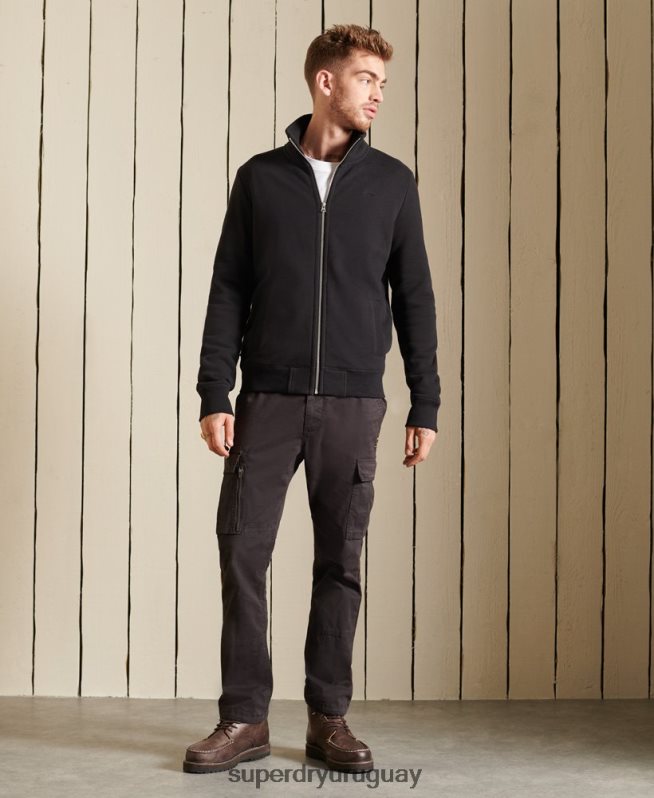 uy Superdry hombres top deportivo de algodón orgánico con cremallera y logo vintage negro DT2N8Z5211 ropa