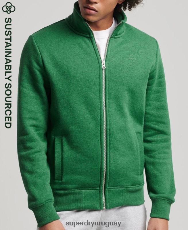 uy Superdry hombres top deportivo de algodón orgánico con cremallera y logo vintage verde DT2N8Z5024 ropa