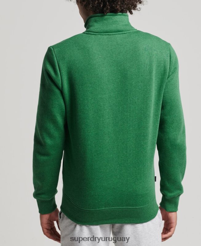 uy Superdry hombres top deportivo de algodón orgánico con cremallera y logo vintage verde DT2N8Z5024 ropa