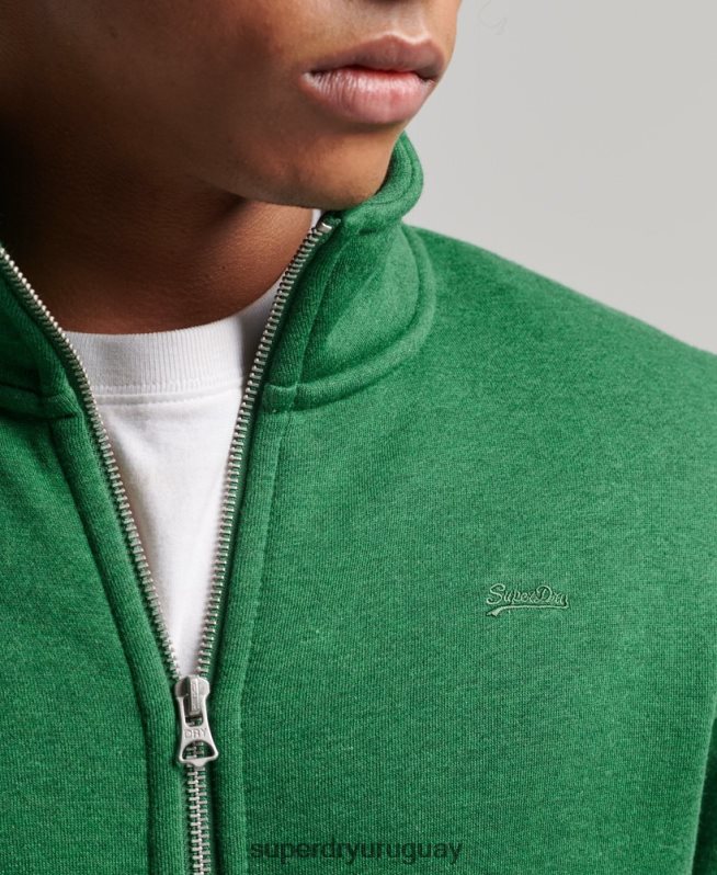 uy Superdry hombres top deportivo de algodón orgánico con cremallera y logo vintage verde DT2N8Z5024 ropa