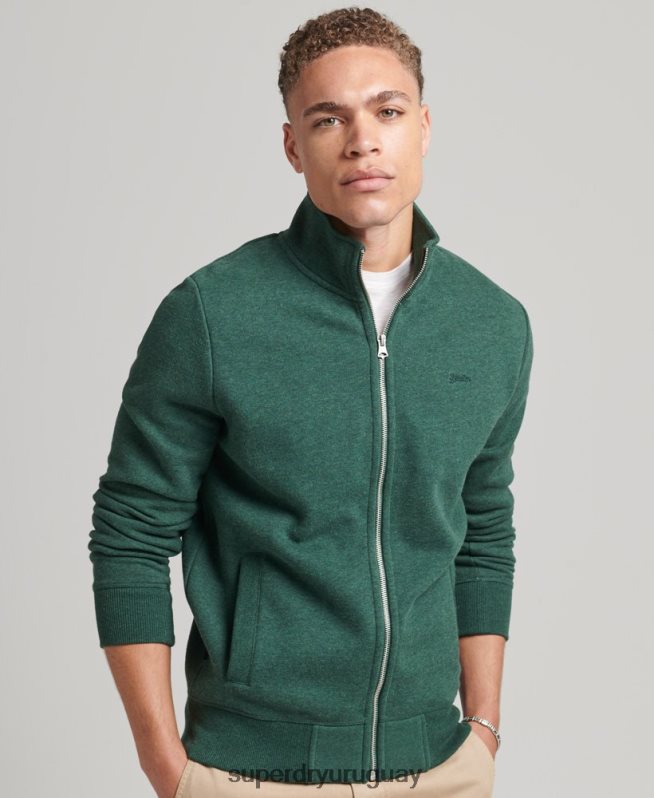 uy Superdry hombres top deportivo de algodón orgánico con cremallera y logo vintage verde DT2N8Z842 ropa