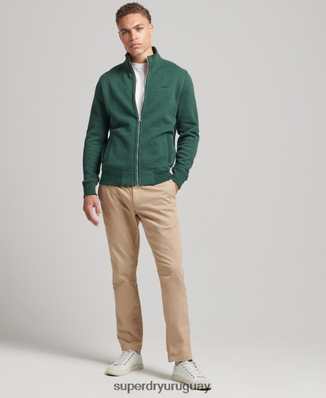 uy Superdry hombres top deportivo de algodón orgánico con cremallera y logo vintage verde DT2N8Z842 ropa