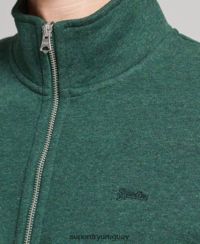 uy Superdry hombres top deportivo de algodón orgánico con cremallera y logo vintage verde DT2N8Z842 ropa