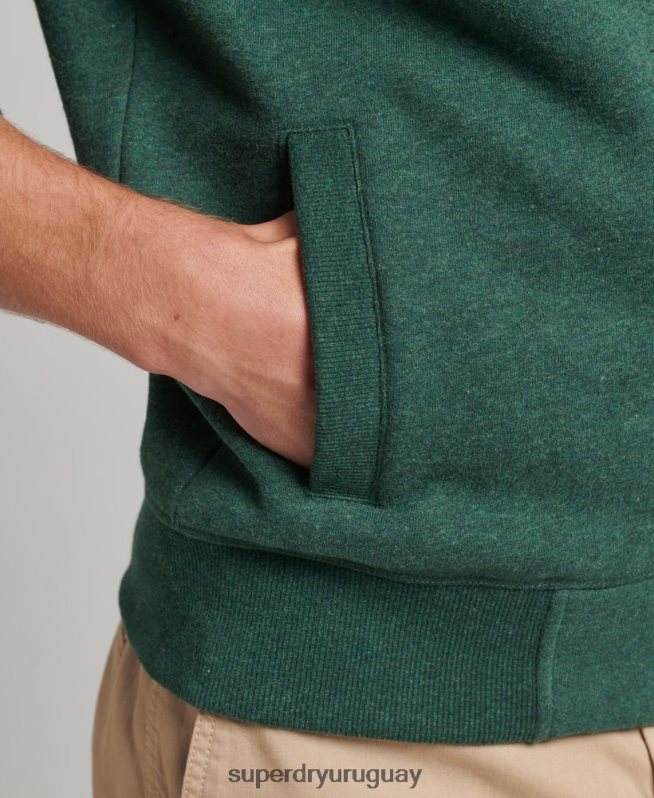 uy Superdry hombres top deportivo de algodón orgánico con cremallera y logo vintage verde DT2N8Z842 ropa