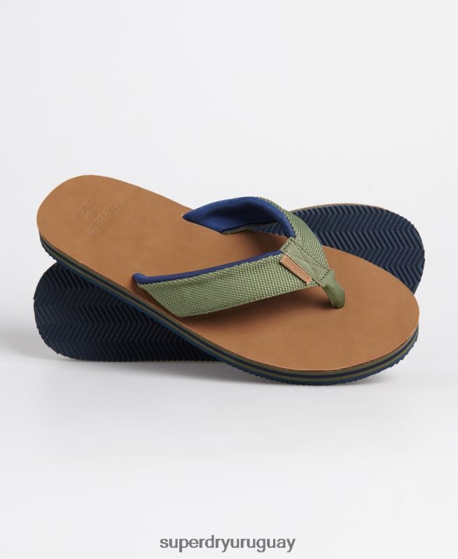 uy Superdry hombres chanclas de cuero de surf caqui DT2N8Z6478 zapatos