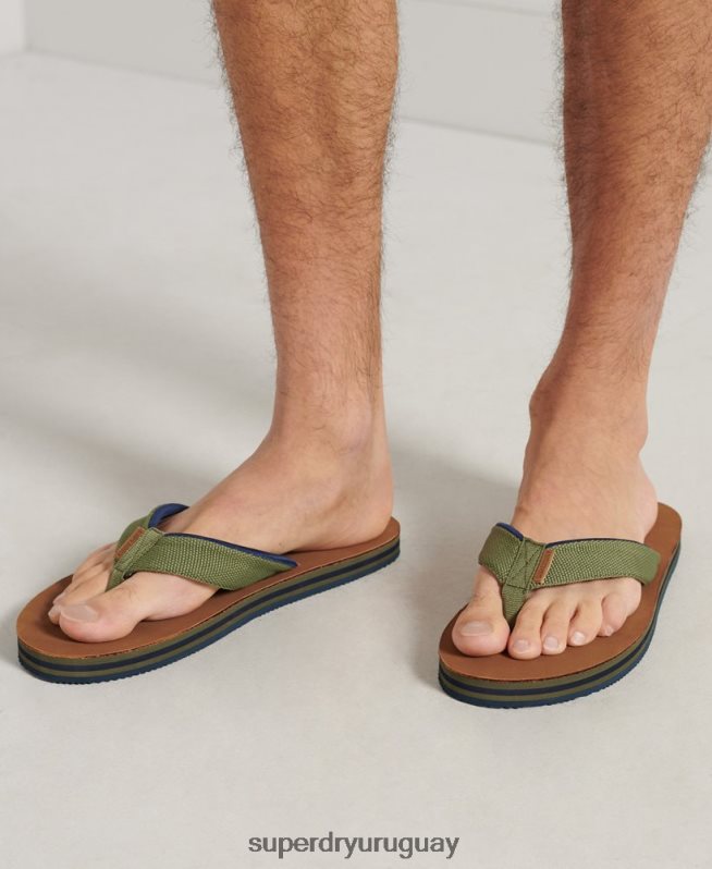 uy Superdry hombres chanclas de cuero de surf caqui DT2N8Z6478 zapatos