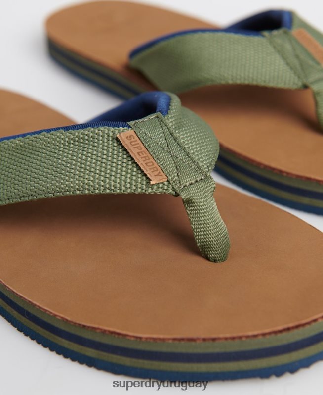 uy Superdry hombres chanclas de cuero de surf caqui DT2N8Z6478 zapatos