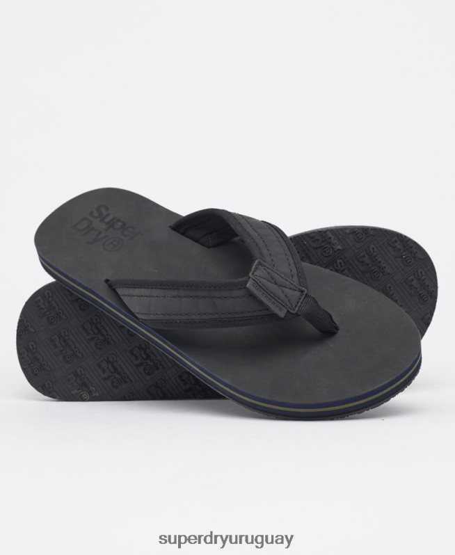 uy Superdry hombres chanclas de cuero negro DT2N8Z6485 zapatos