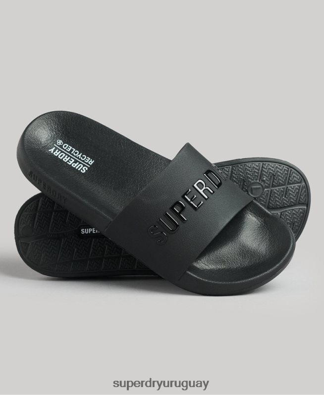 uy Superdry hombres chanclas de piscina con logo de código negro DT2N8Z1883 zapatos