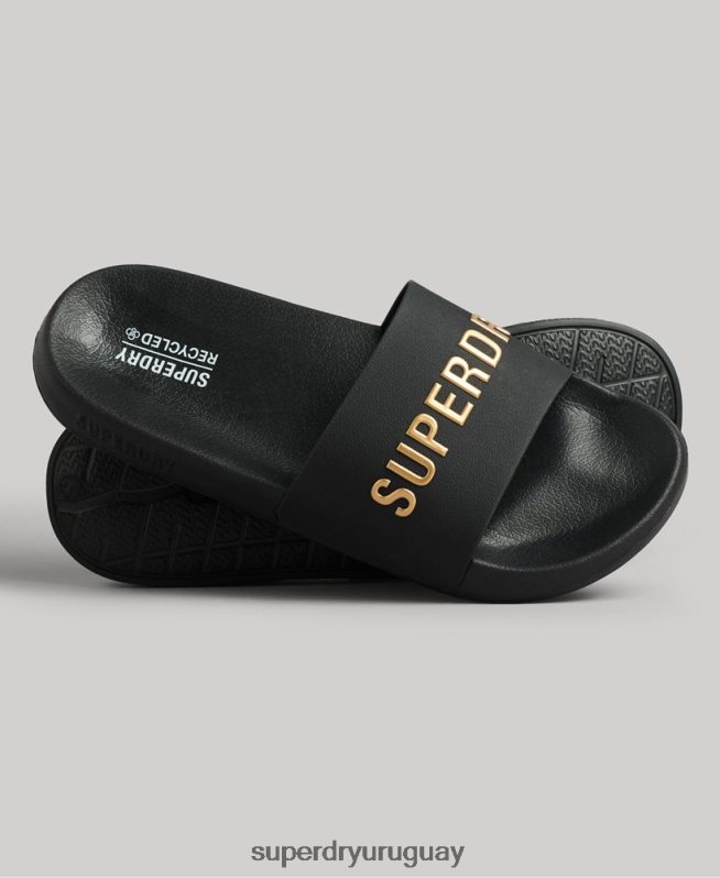 uy Superdry hombres chanclas de piscina con logo de código negro DT2N8Z1888 zapatos
