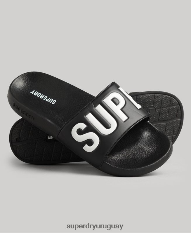 uy Superdry hombres deslizadores de piscina central negro DT2N8Z1887 zapatos