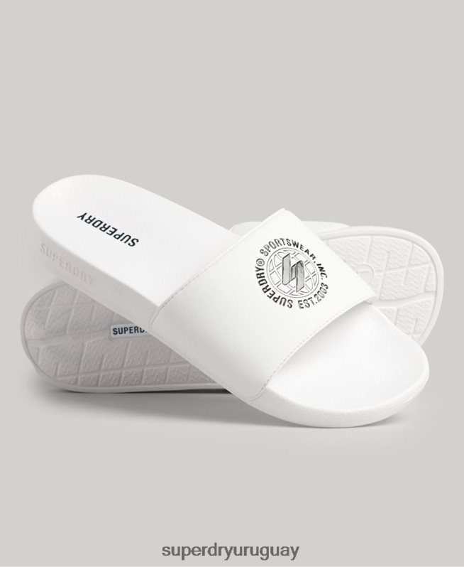 uy Superdry hombres deslizadores de piscina con código impreso blanco DT2N8Z1927 zapatos