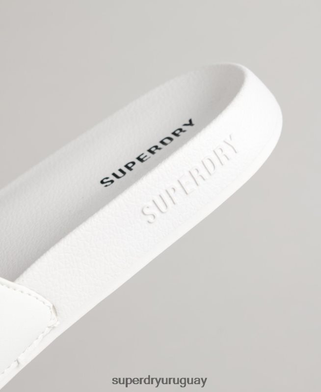 uy Superdry hombres deslizadores de piscina con código impreso blanco DT2N8Z1927 zapatos