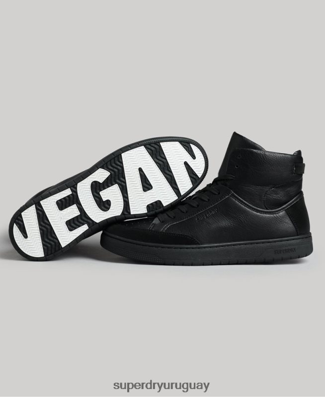 uy Superdry hombres zapatillas altas vintage vegan basket negro DT2N8Z1914 zapatos