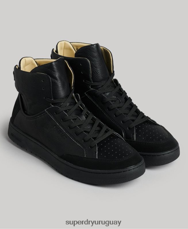 uy Superdry hombres zapatillas altas vintage vegan basket negro DT2N8Z1914 zapatos