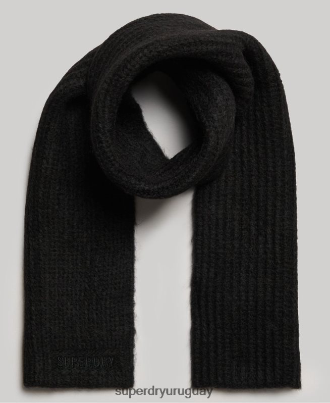uy Superdry mujer bufanda esencial de canalé negro DT2N8Z4240 accesorios