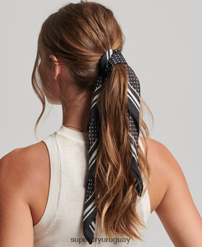 uy Superdry mujer pañuelo de seda cuadrado estampado negro DT2N8Z4212 accesorios