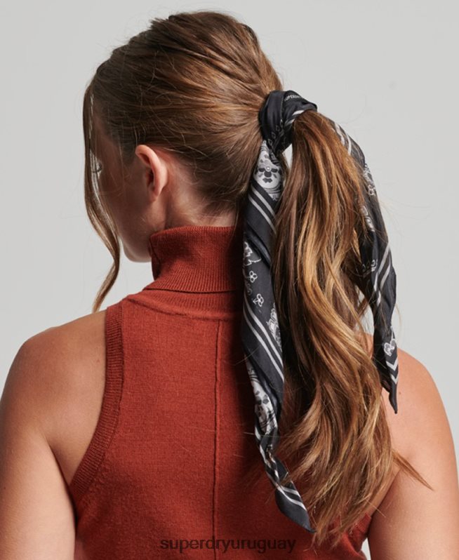 uy Superdry mujer pañuelo de seda cuadrado estampado negro DT2N8Z4213 accesorios