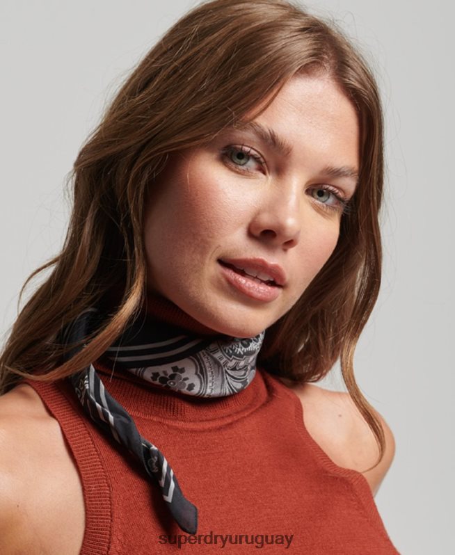 uy Superdry mujer pañuelo de seda cuadrado estampado negro DT2N8Z4213 accesorios