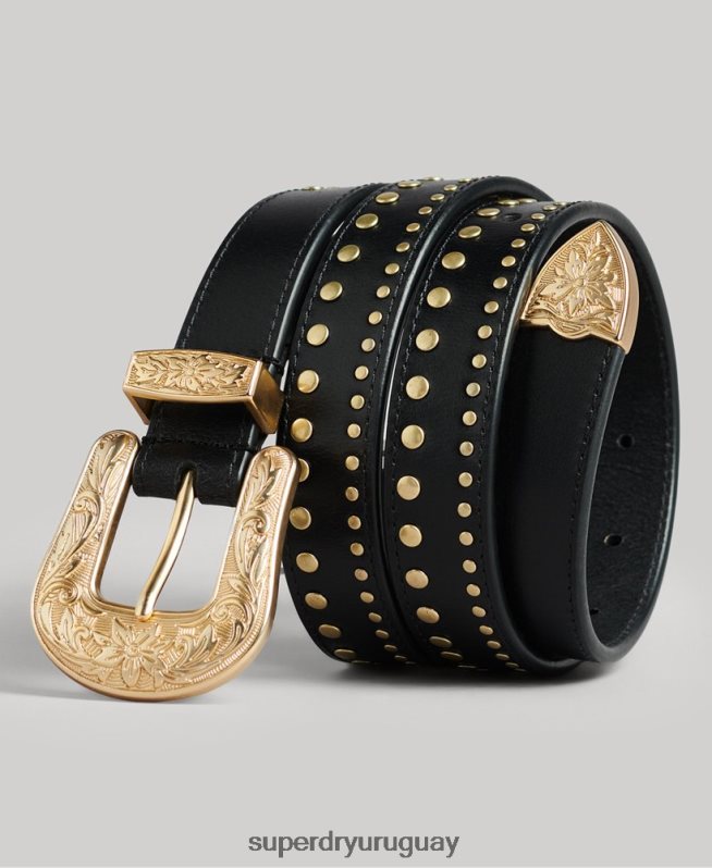 uy Superdry mujer cinturón de cuero occidental negro DT2N8Z4216 accesorios