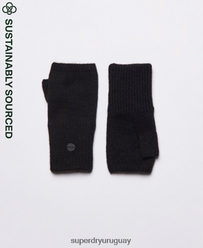 uy Superdry mujer medio guantes studios luxe negro DT2N8Z4285 accesorios