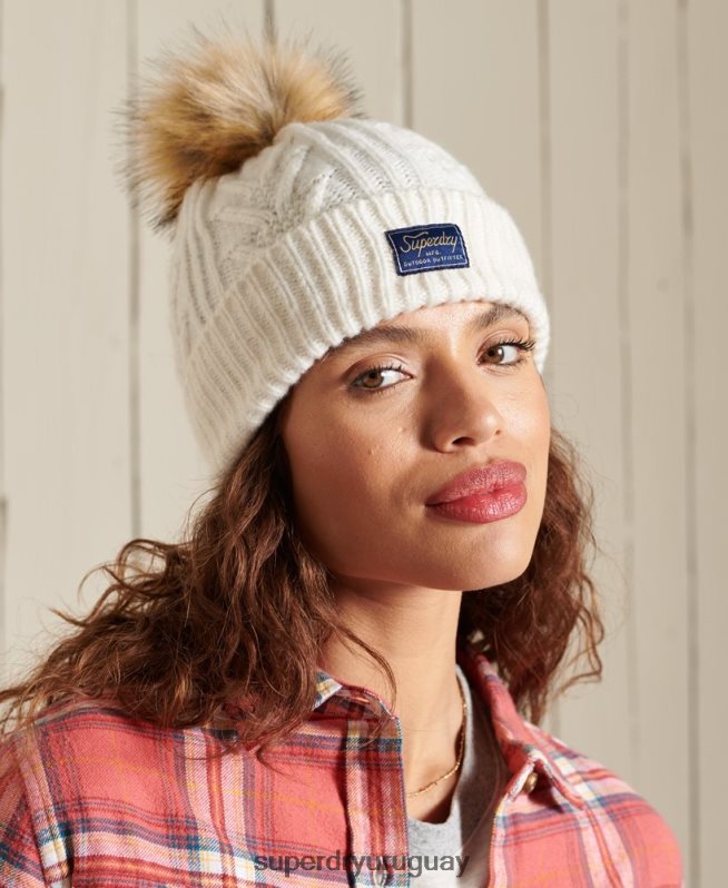 uy Superdry mujer gorro de cable lux blanco DT2N8Z4298 accesorios