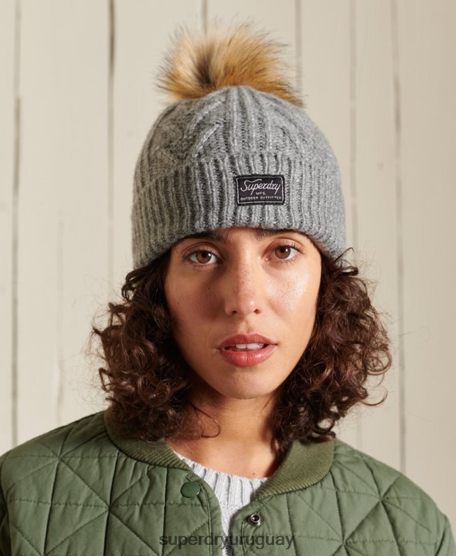 uy Superdry mujer gorro de cable lux gris claro DT2N8Z4279 accesorios