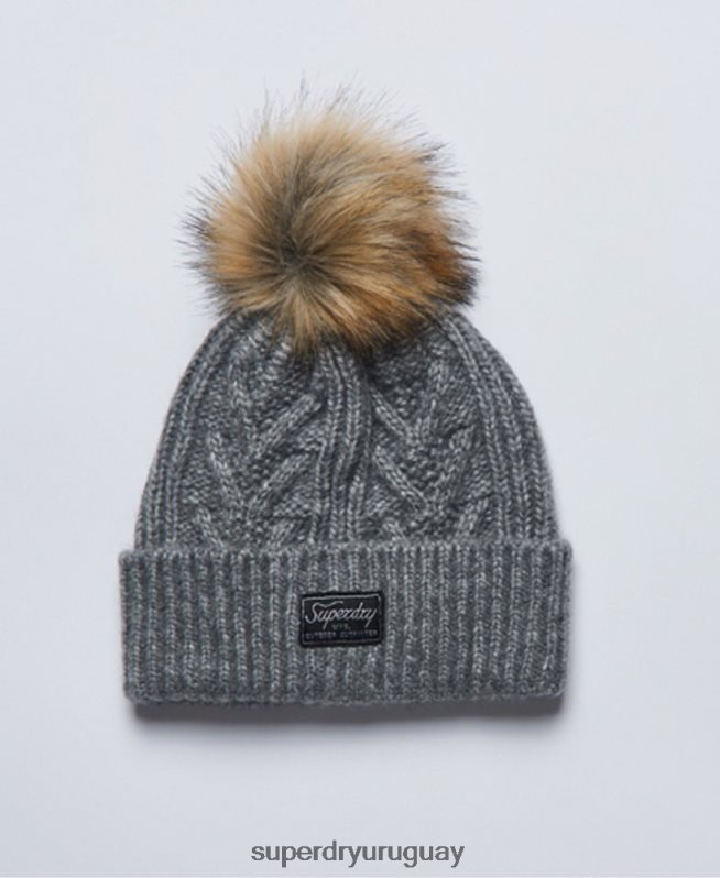 uy Superdry mujer gorro de cable lux gris claro DT2N8Z4279 accesorios