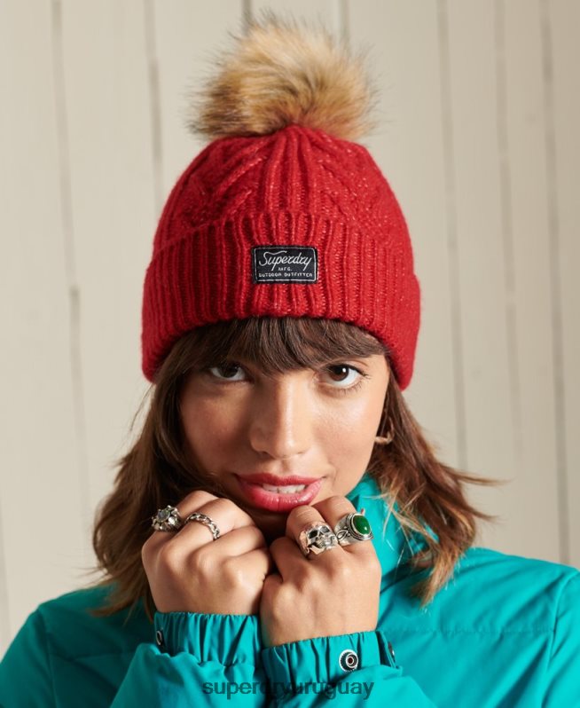 uy Superdry mujer gorro de cable lux rojo DT2N8Z4294 accesorios