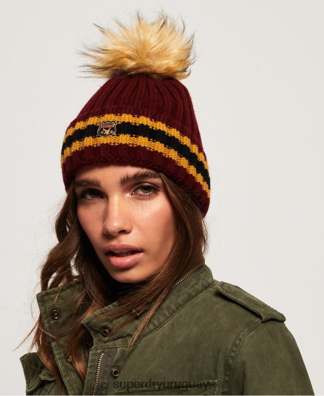 uy Superdry mujer gorro de canalé con rayas aimee rojo DT2N8Z4339 accesorios