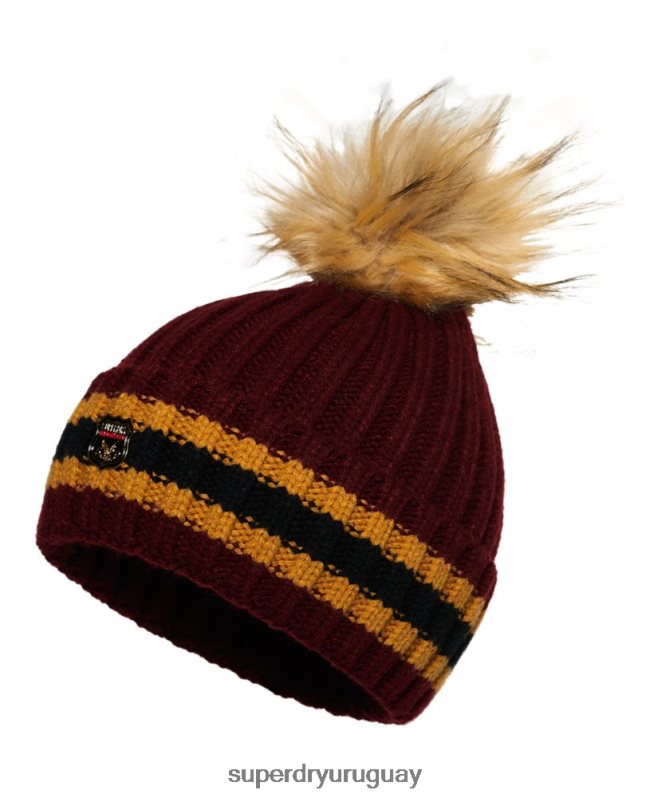 uy Superdry mujer gorro de canalé con rayas aimee rojo DT2N8Z4339 accesorios