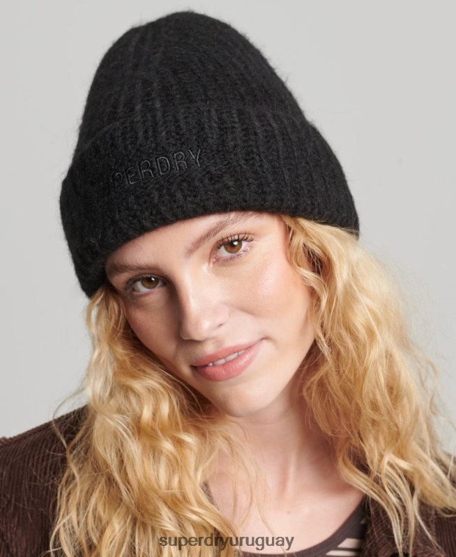 uy Superdry mujer gorro de canalé esencial negro DT2N8Z4235 accesorios