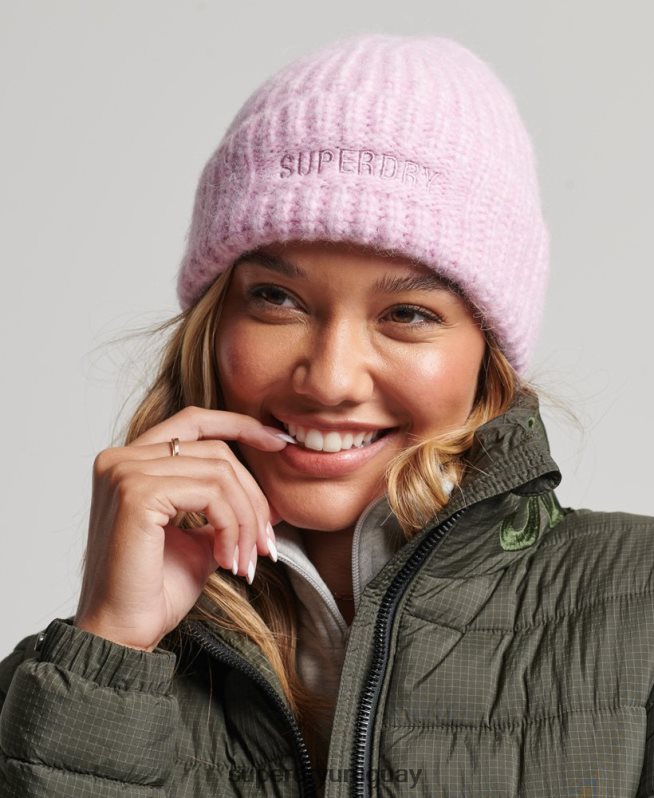 uy Superdry mujer gorro de canalé esencial rosa DT2N8Z4224 accesorios