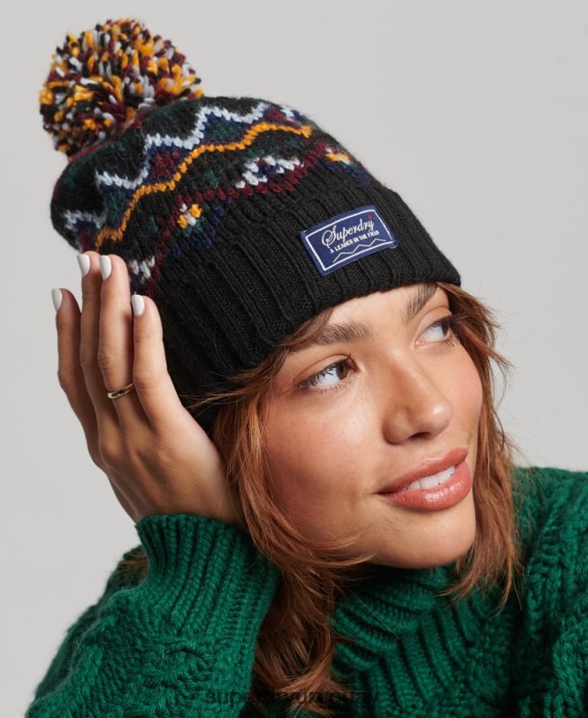 uy Superdry mujer gorro de lana negro DT2N8Z6737 accesorios