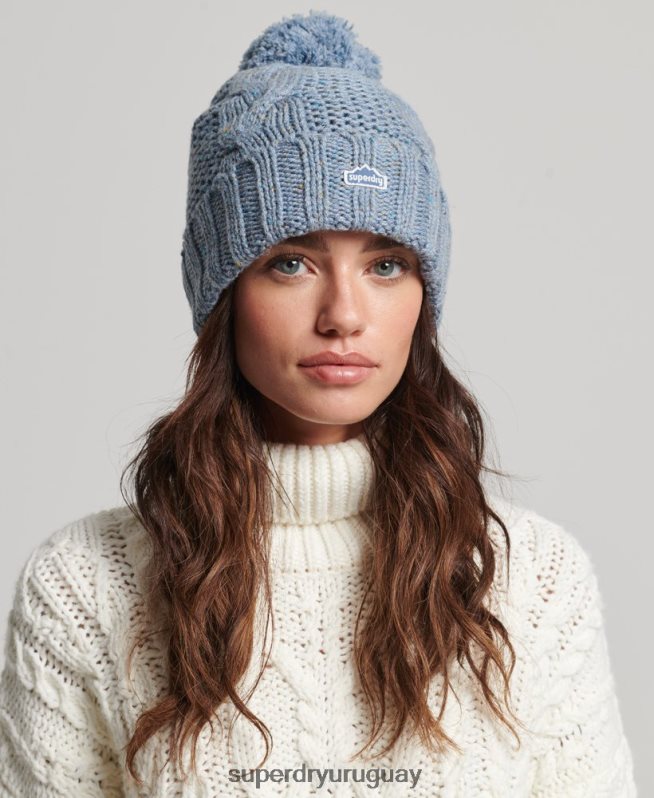 uy Superdry mujer gorro tejido con pompón azul claro DT2N8Z4259 accesorios