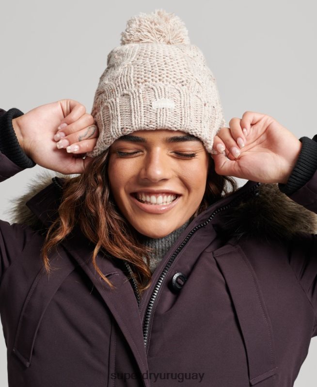 uy Superdry mujer gorro tejido con pompón beige DT2N8Z4261 accesorios