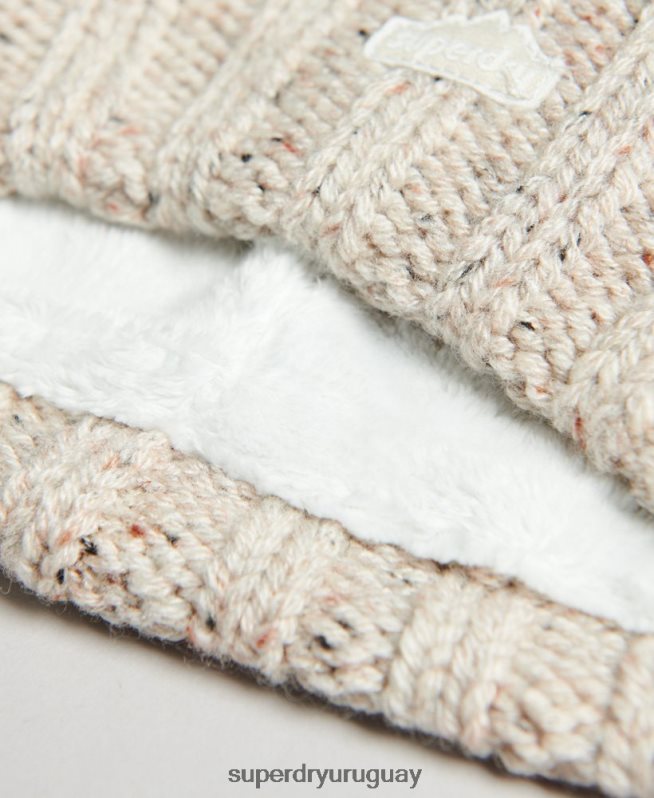 uy Superdry mujer gorro tejido con pompón beige DT2N8Z4261 accesorios