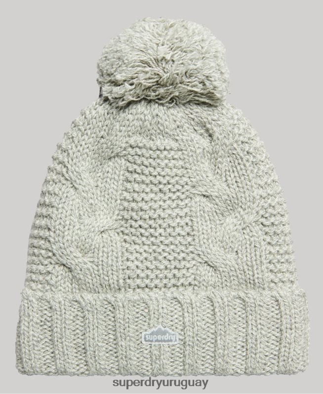 uy Superdry mujer gorro tejido con pompón gris claro DT2N8Z4256 accesorios