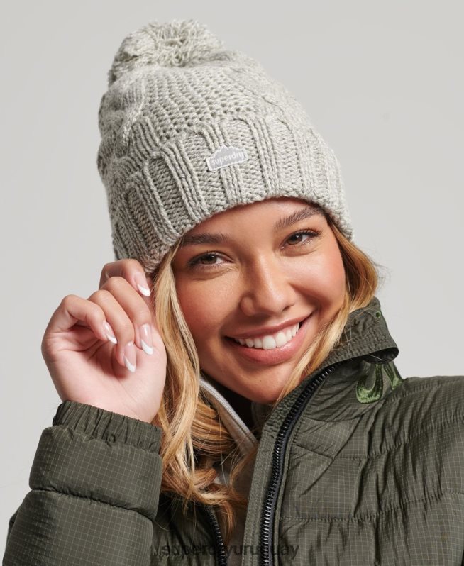 uy Superdry mujer gorro tejido con pompón gris claro DT2N8Z4256 accesorios