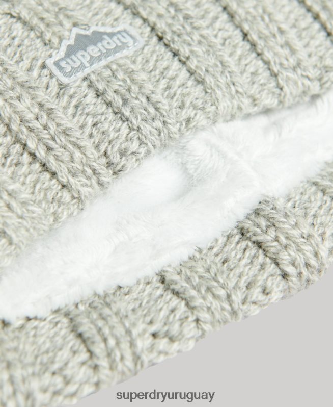 uy Superdry mujer gorro tejido con pompón gris claro DT2N8Z4256 accesorios