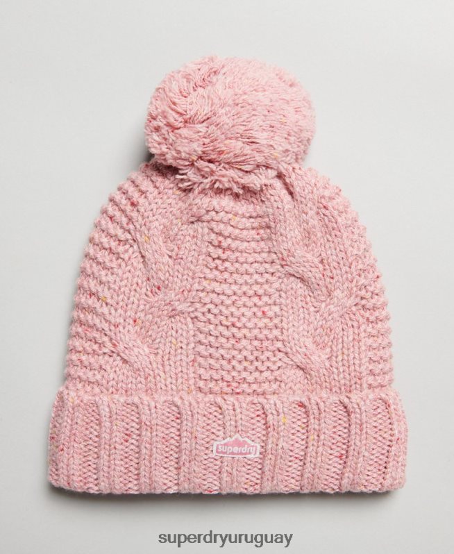uy Superdry mujer gorro tejido con pompón rosa DT2N8Z4258 accesorios