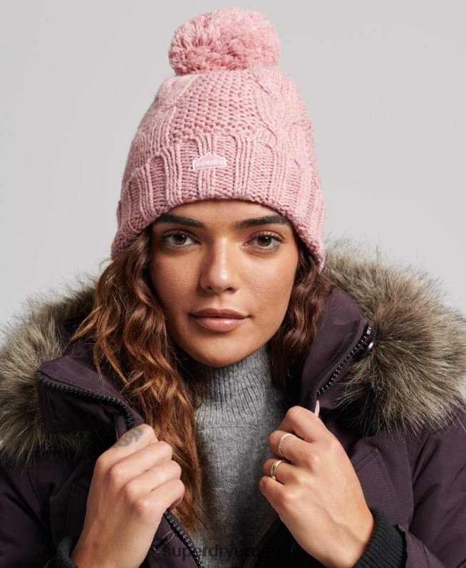 uy Superdry mujer gorro tejido con pompón rosa DT2N8Z4258 accesorios
